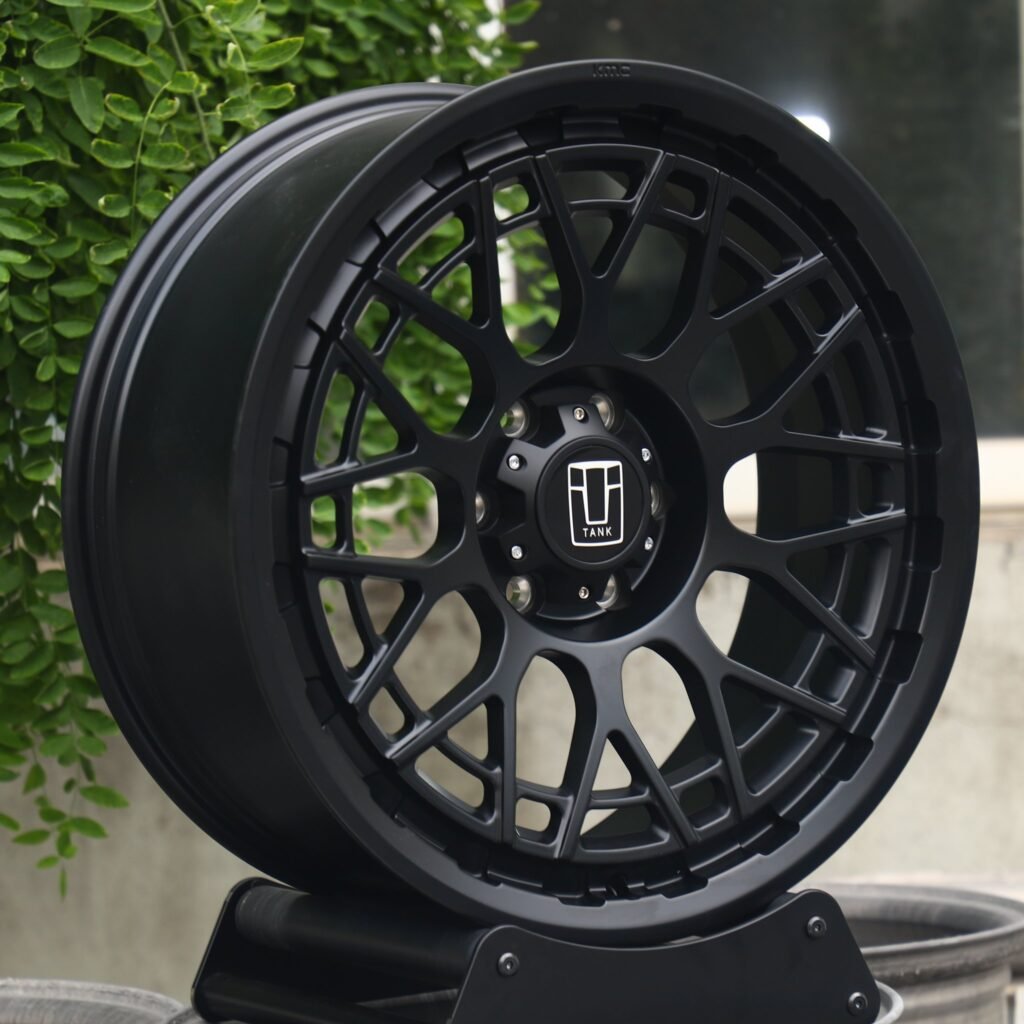 Tank 500 wheels – KMC Gloss Black Double Ring Lip, angled view