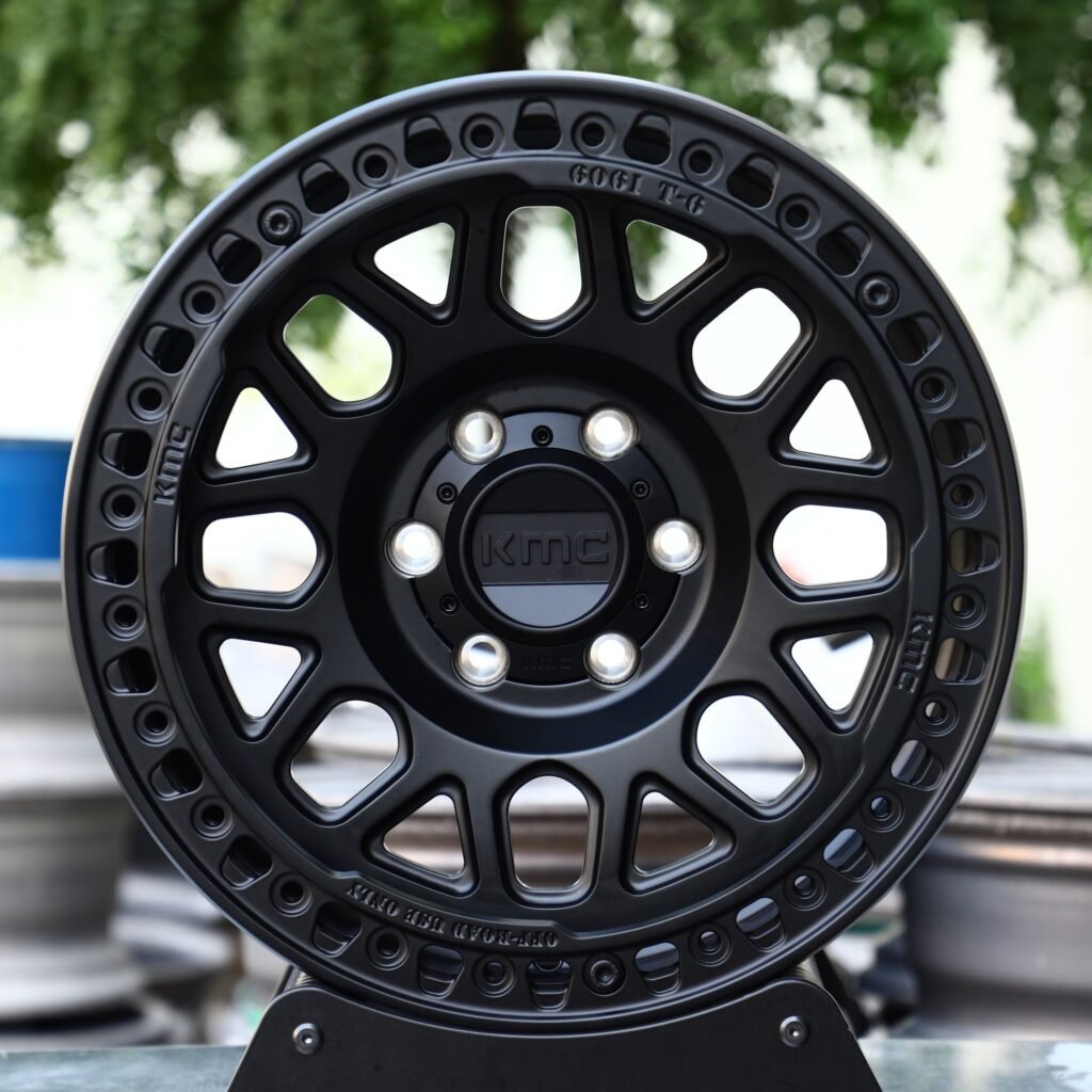 Ram 2500 wheels – KMC Gloss Black Beadlock, front view