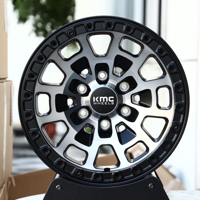 Toyota 4Runner wheels – KMC Gloss Black Machined Face Beadlock, front view