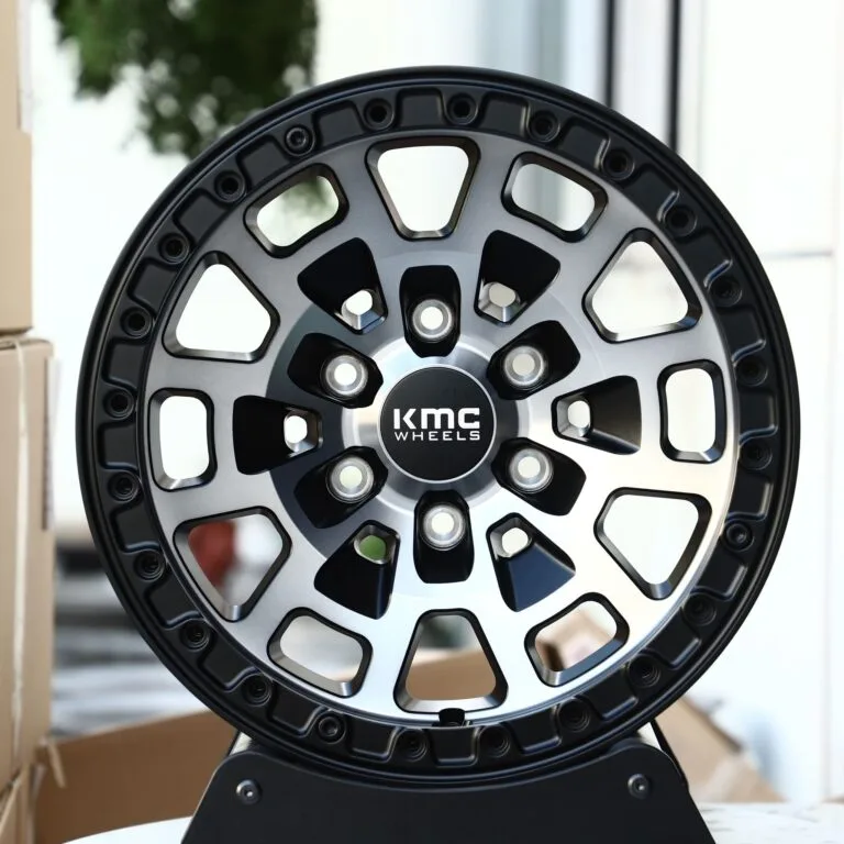 Toyota 4Runner wheels – KMC Gloss Black Machined Face Beadlock, front view