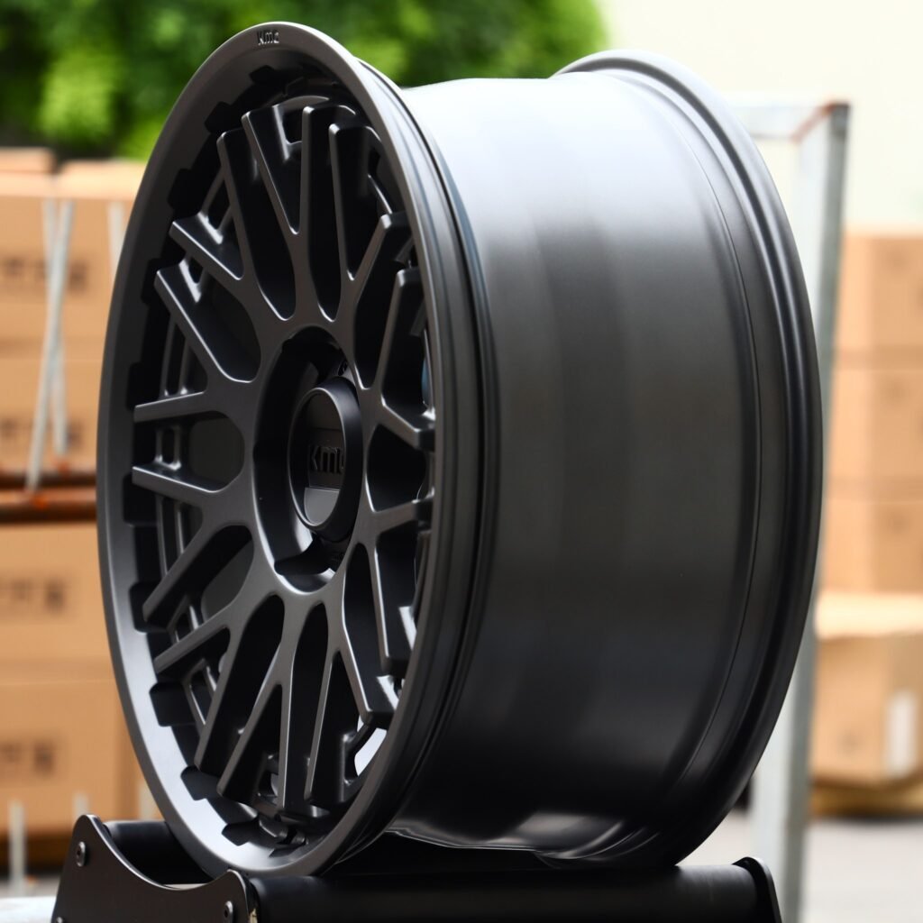 Toyota Tacoma wheels – KMC Gray Deep Lip, angled view