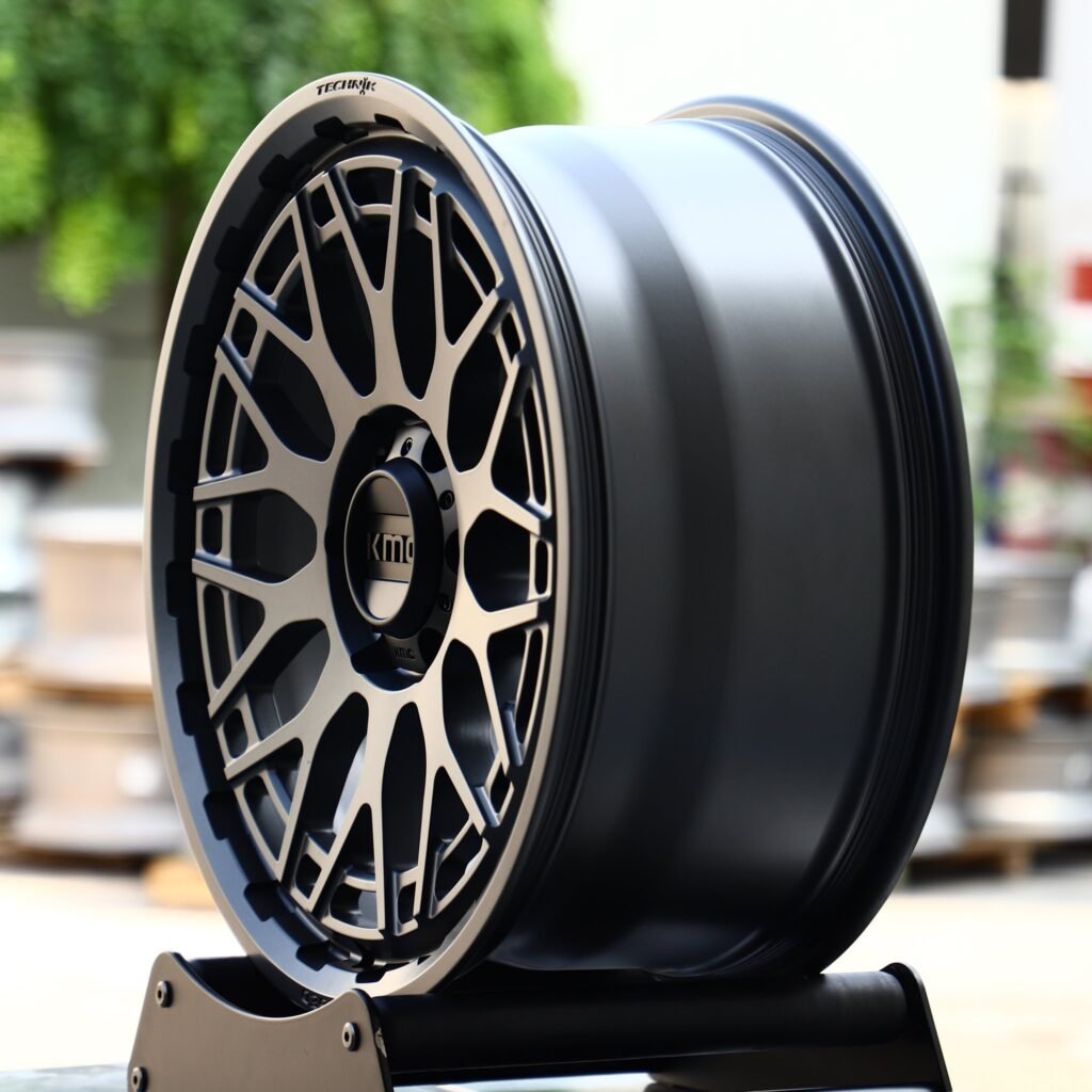 Toyota Tacoma wheels – KMC Gray Deep Lip, angled view