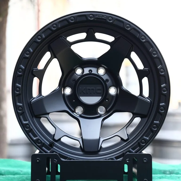Ford F-150 wheels – Matte Black 5-Spoke Bolt-Ring (KMC-Style), front view