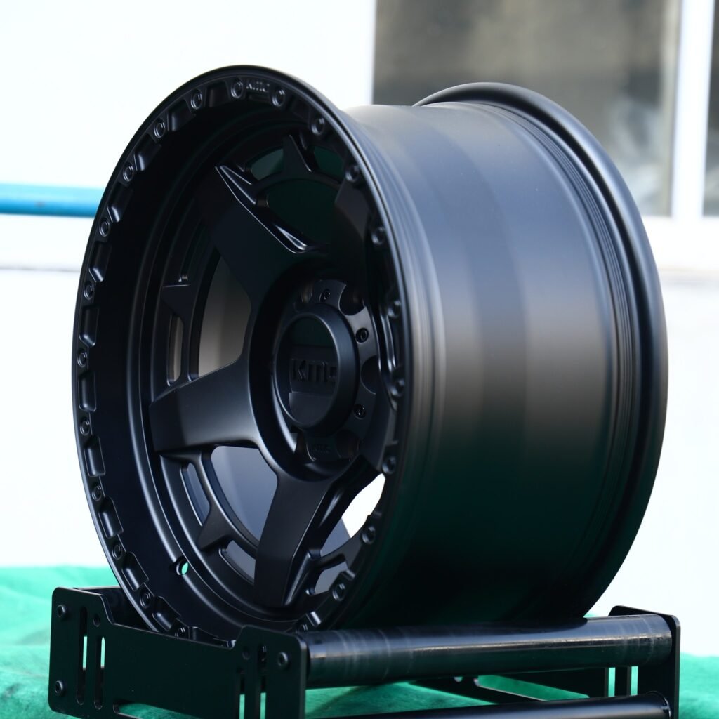 6x135 wheels – Matte Black 5-Spoke Bolt-Ring (KMC-Style), side view
