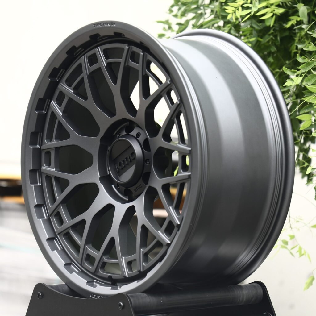 6x135 wheels – Matte Gunmetal Mesh (KMC-Style), side view