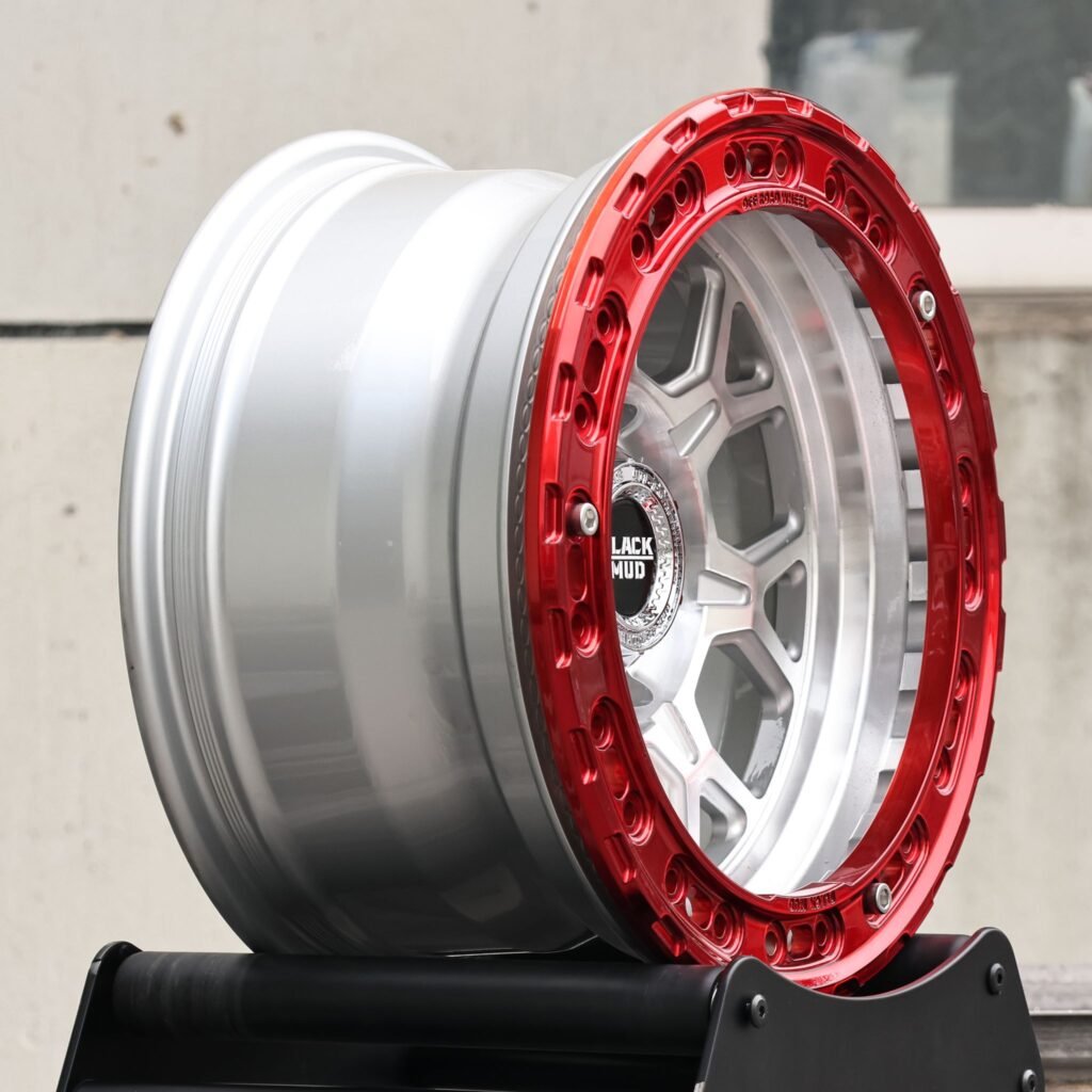 Chevrolet Silverado 1500 wheels – KMC Transparent Red Custom Beadlock, lip and barrel detail