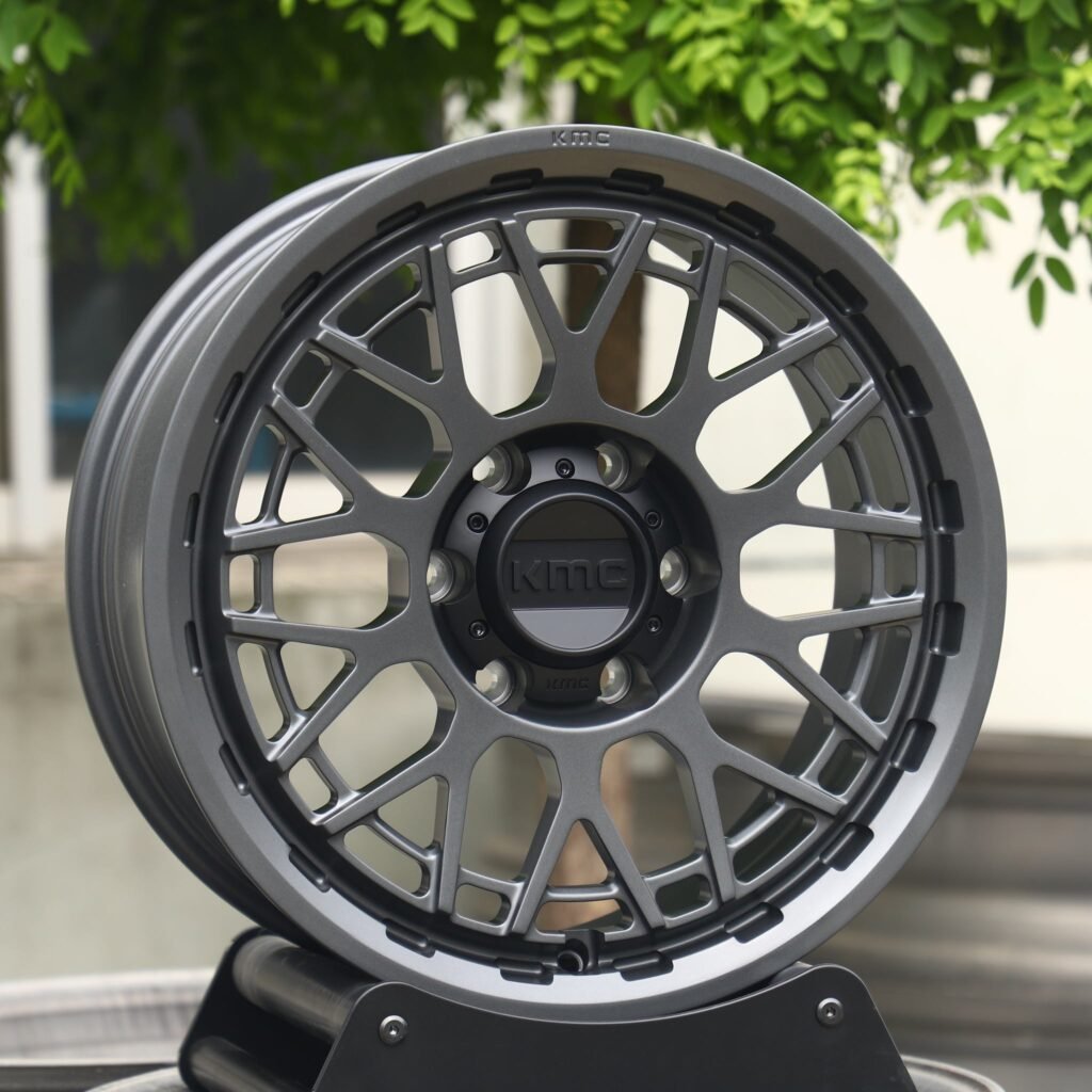 Chevrolet Silverado wheels – KMC Wheels Light Gunmetal Double-Ring, angled view