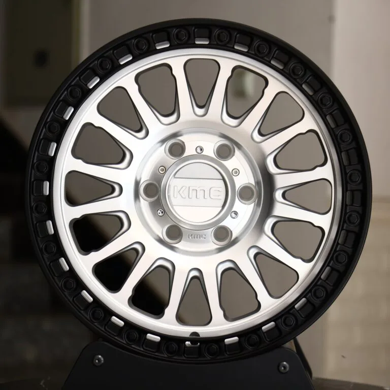 Ford F-150 wheels – KMC Wheels Matte Black 16-Spoke Exposed Bolt Detail, front view