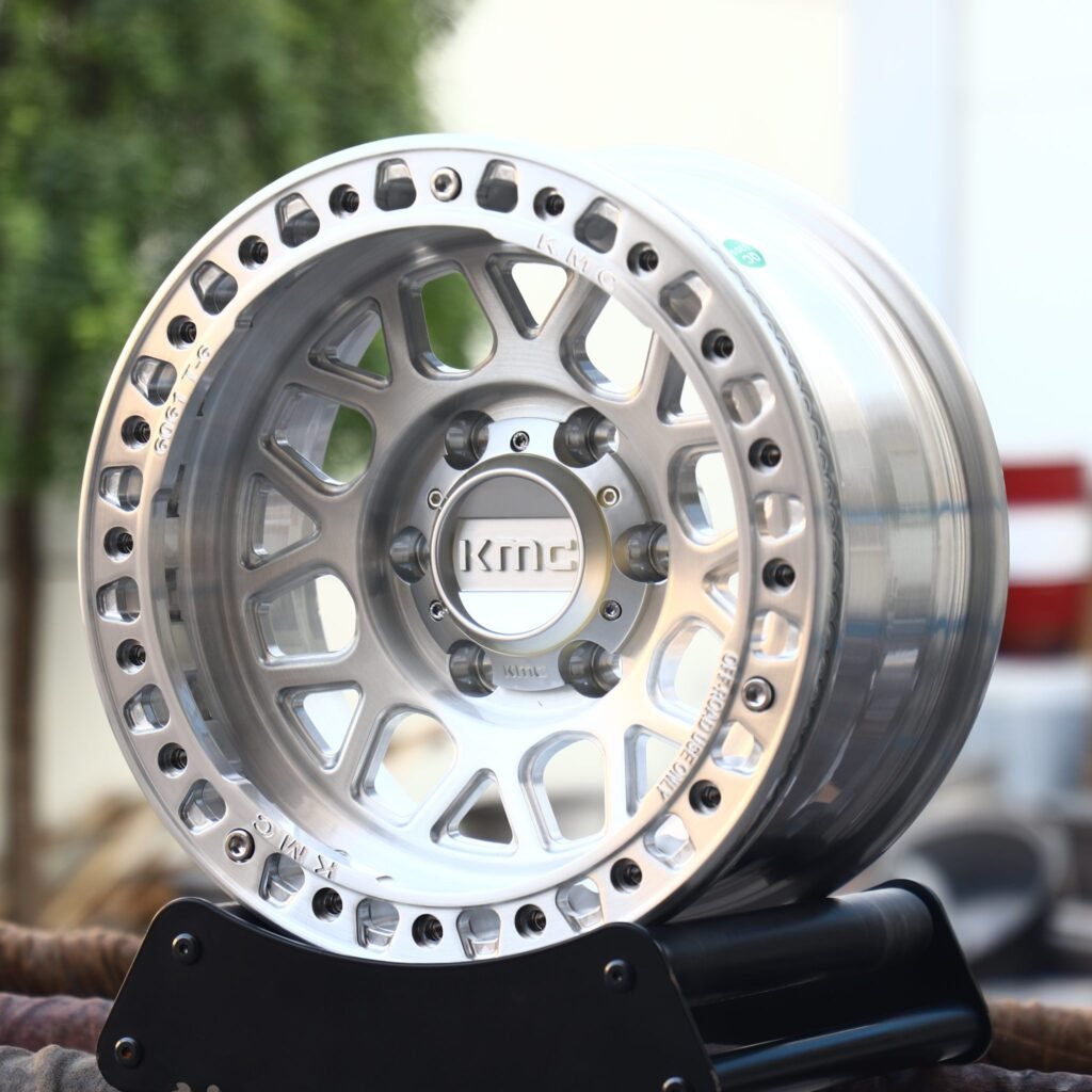 Chevrolet Silverado wheels – KMC Wheels Matte Black Beadlock, angled view