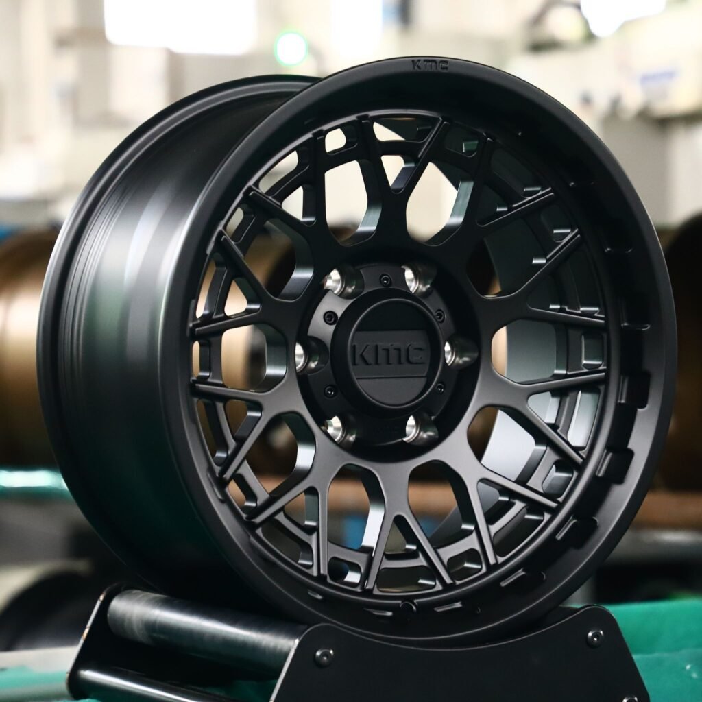 Chevrolet Silverado wheels – KMC Wheels Matte Black Double-Ring Deep Lip, angled view