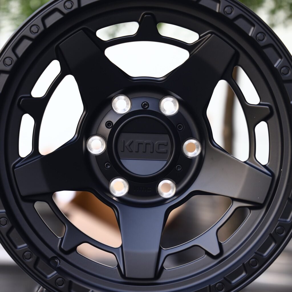 Toyota Tacoma wheels – KMC Wheels Matte Black Double-Ring Exposed Bolt Detail, lip and barrel detail