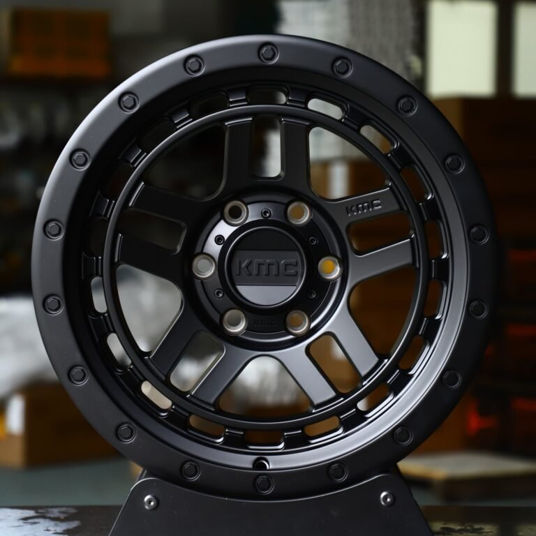 Ford F-150 wheels – KMC Wheels Matte Black Double-Ring Exposed Bolt Detail, front view