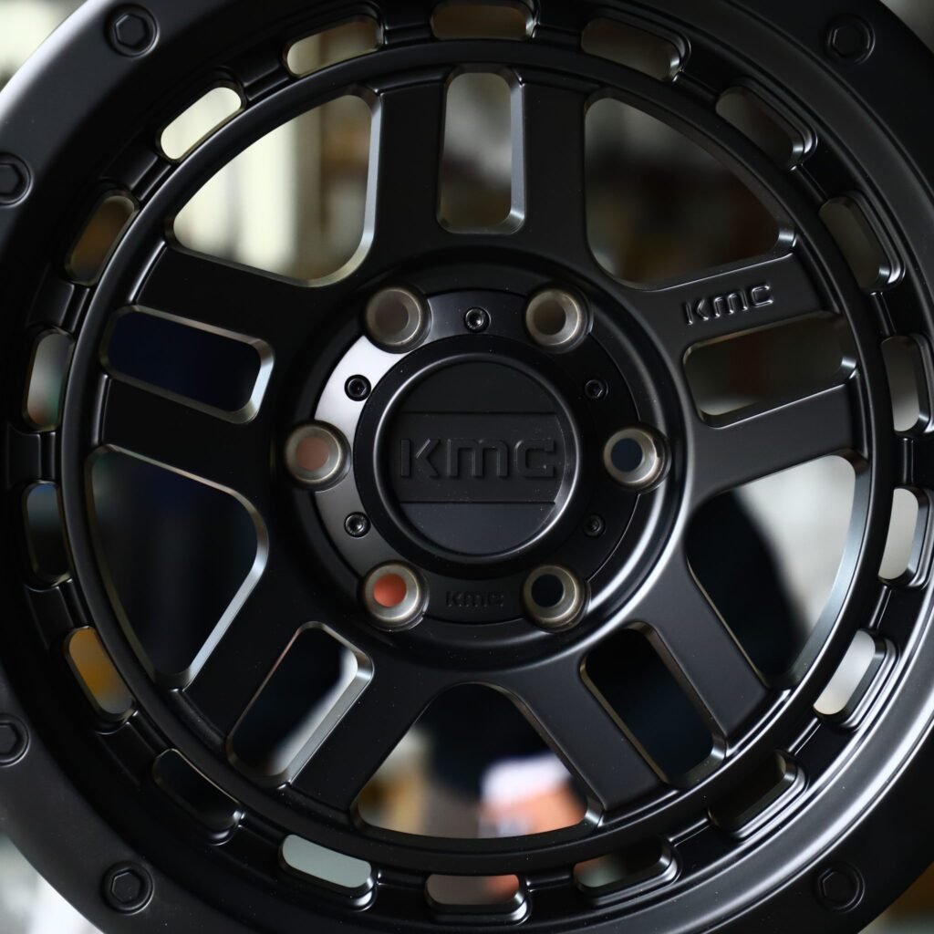 Toyota Tacoma wheels – KMC Wheels Matte Black Double-Ring Exposed Bolt Detail, lip and barrel detail