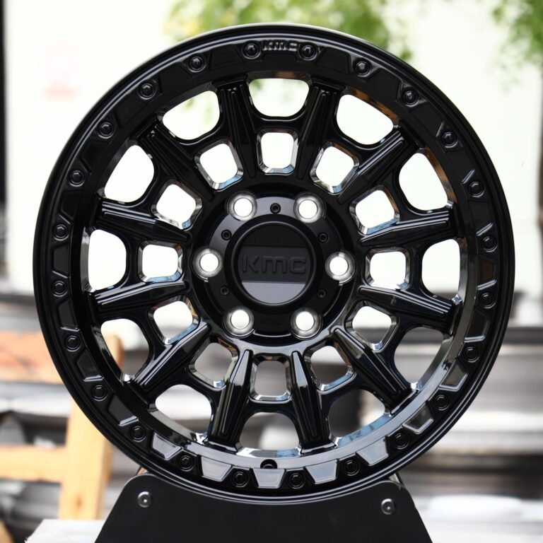 Ford F-150 wheels – KMC Wheels Matte Black Double-Ring Exposed Bolt Detail, front view