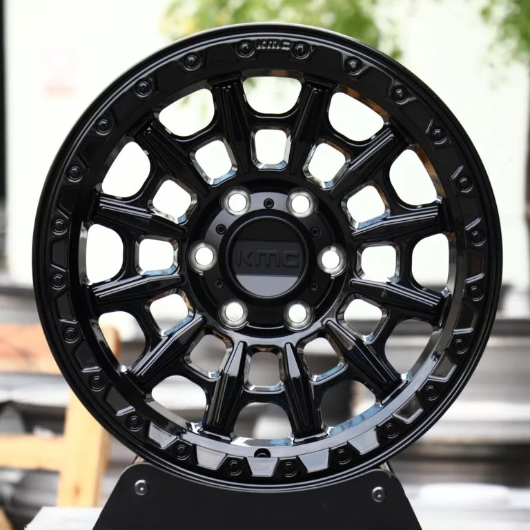 Ford F-150 wheels – KMC Wheels Matte Black Double-Ring Exposed Bolt Detail, front view