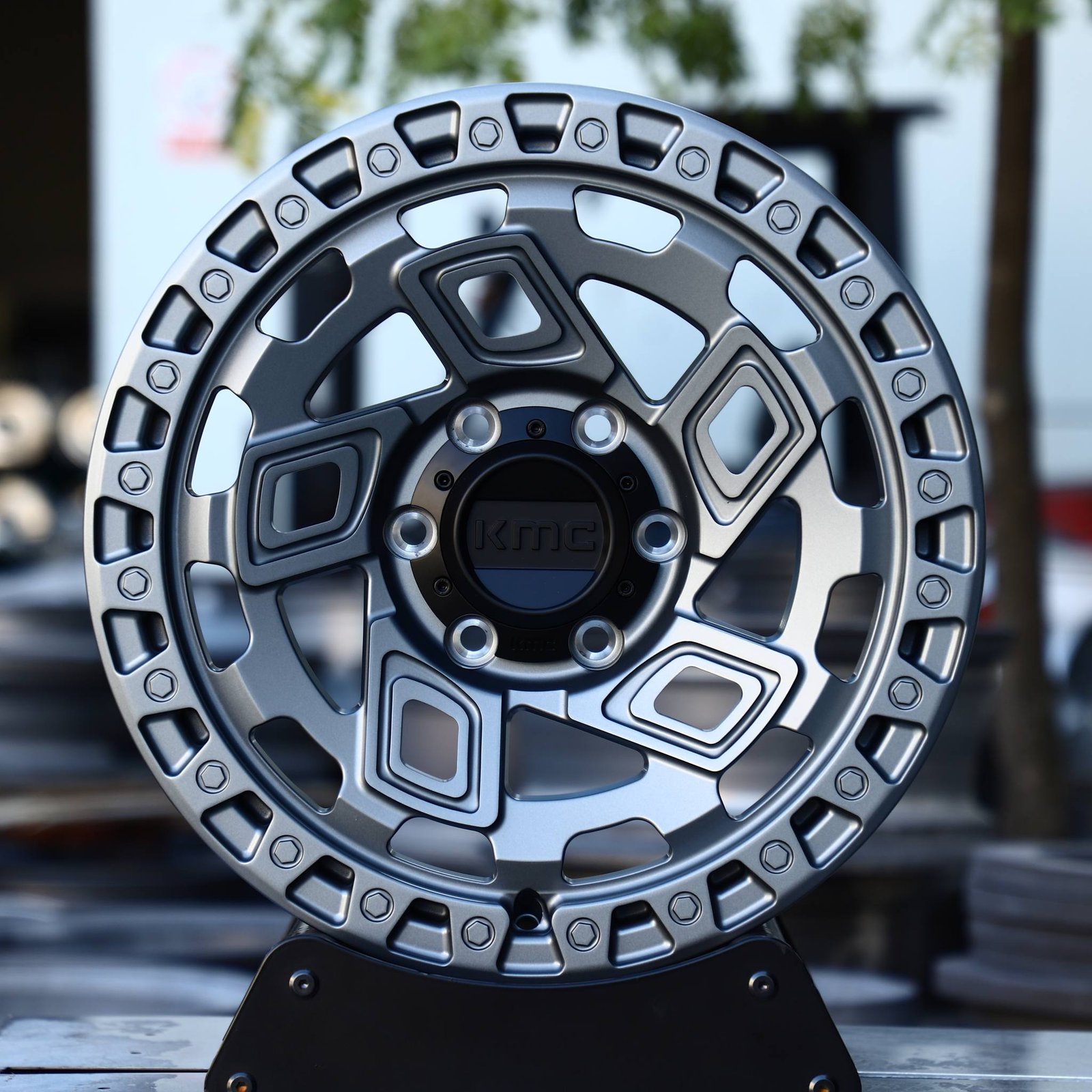 Ford F-150 wheels – KMC Wheels Matte Black Exposed Bolt Detail, front view