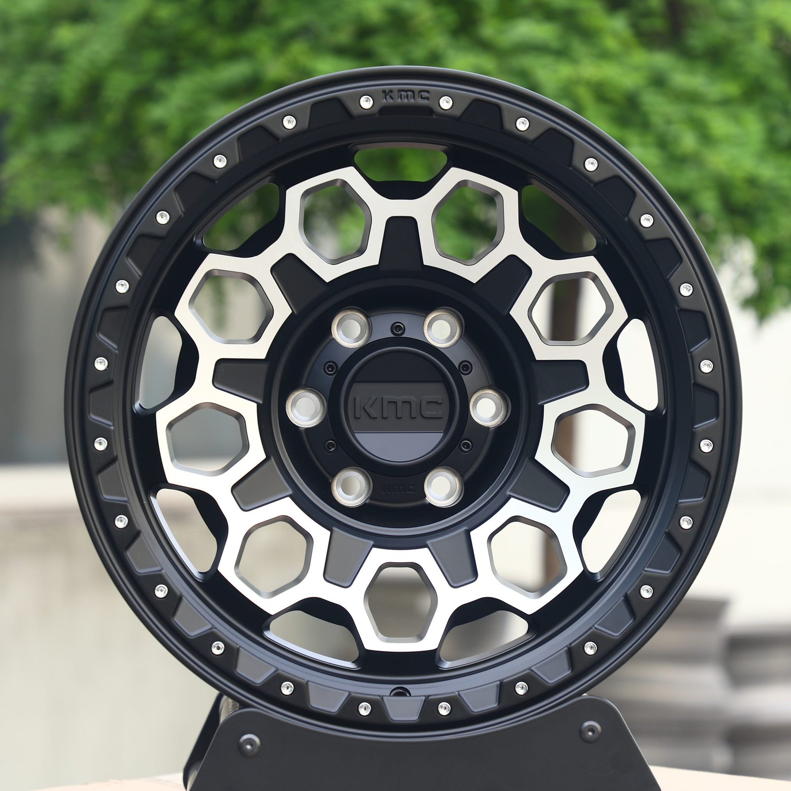Ford F-150 wheels – KMC Wheels Matte Black Exposed Bolt Detail, front view
