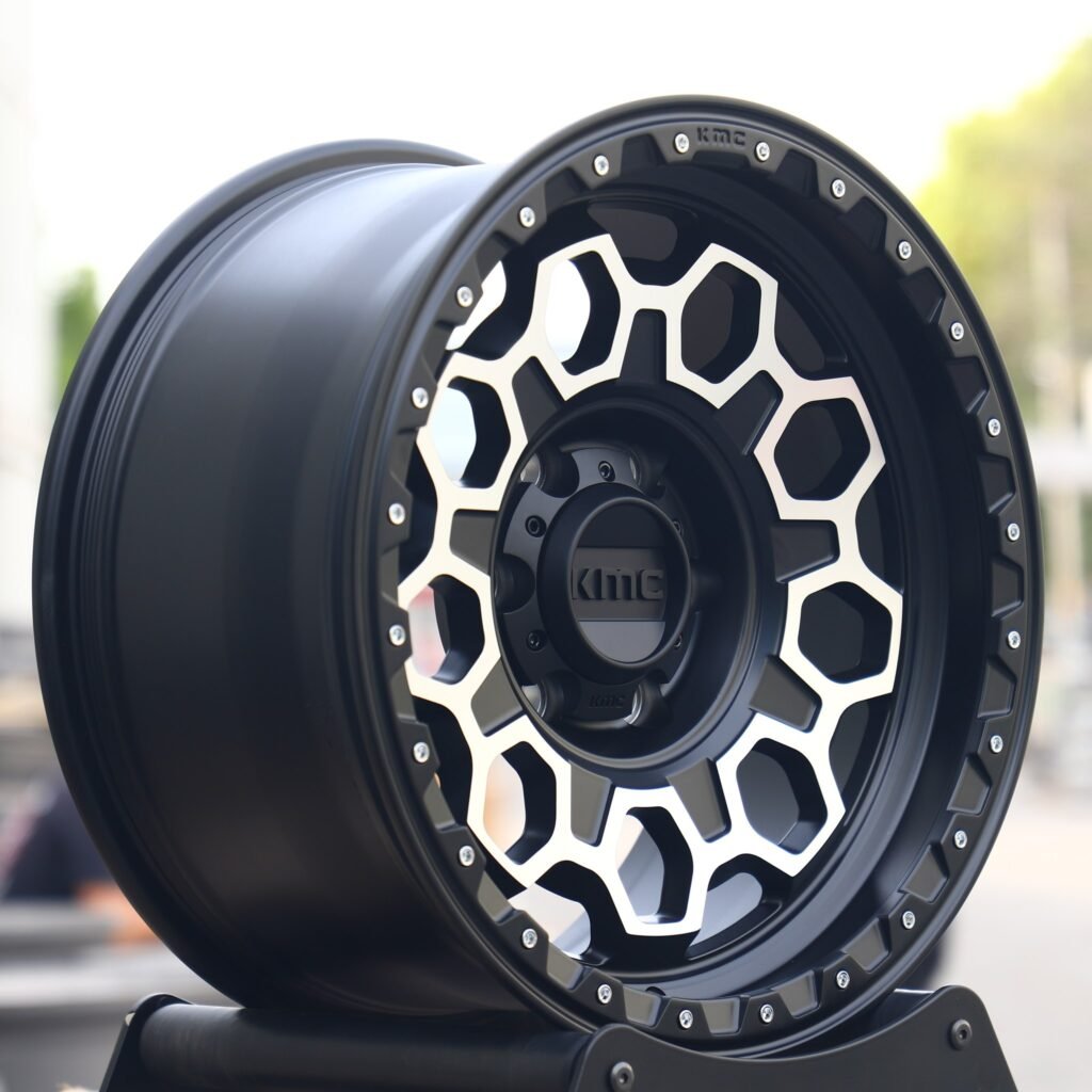 Toyota Tacoma wheels – KMC Wheels Matte Black Exposed Bolt Detail, lip and barrel detail