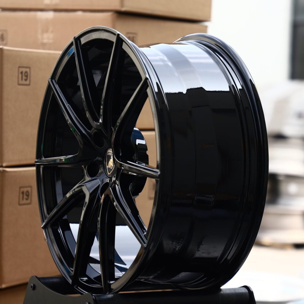 5x112 wheels – Gloss Black 10 Y-Spoke (Lamborghini OEM-Style), side view