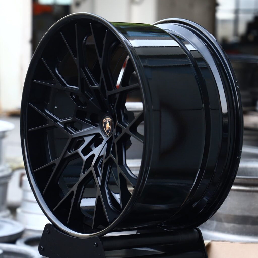 5x112 wheels – Gloss Black Mesh Multi-Spoke (Lamborghini OEM-Style), side view
