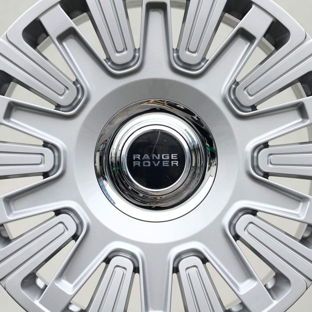 Land Rover Defender wheels – Bright Silver Multi-Spoke (Land Rover OEM-Style), angled view