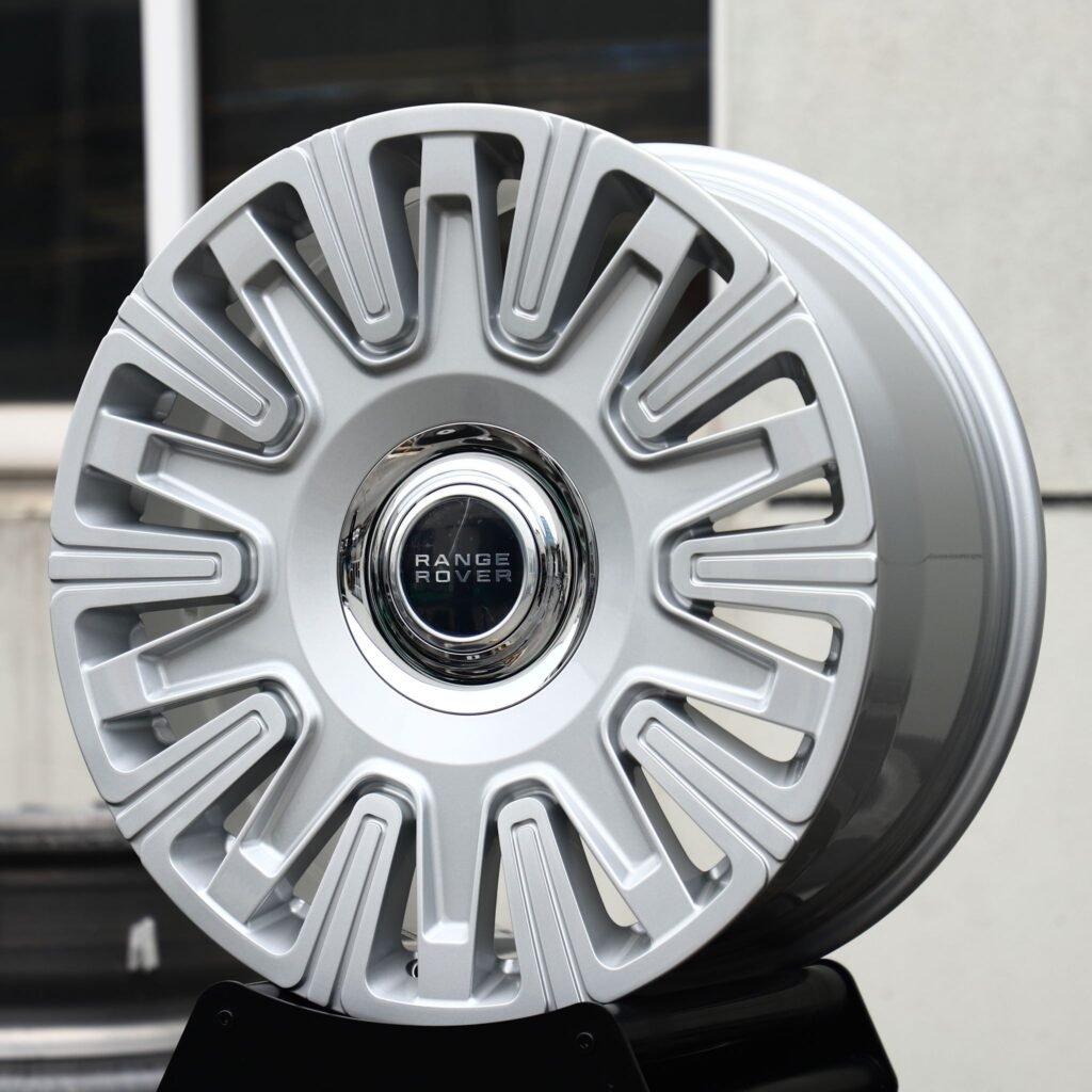 5x120 wheels – Bright Silver Multi-Spoke (Land Rover OEM-Style), side view