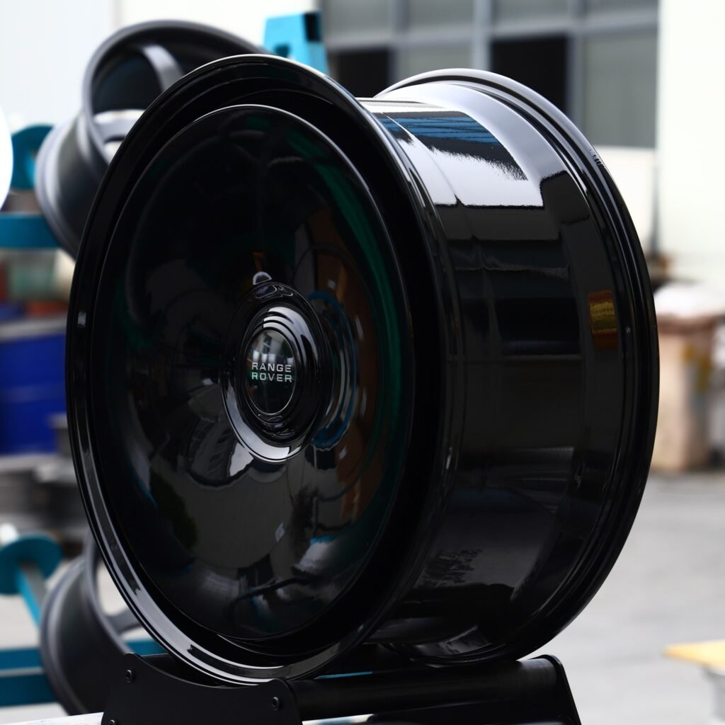 5x120 wheels – Gloss Black Full-Face Dish (Land Rover OEM-Style), side view