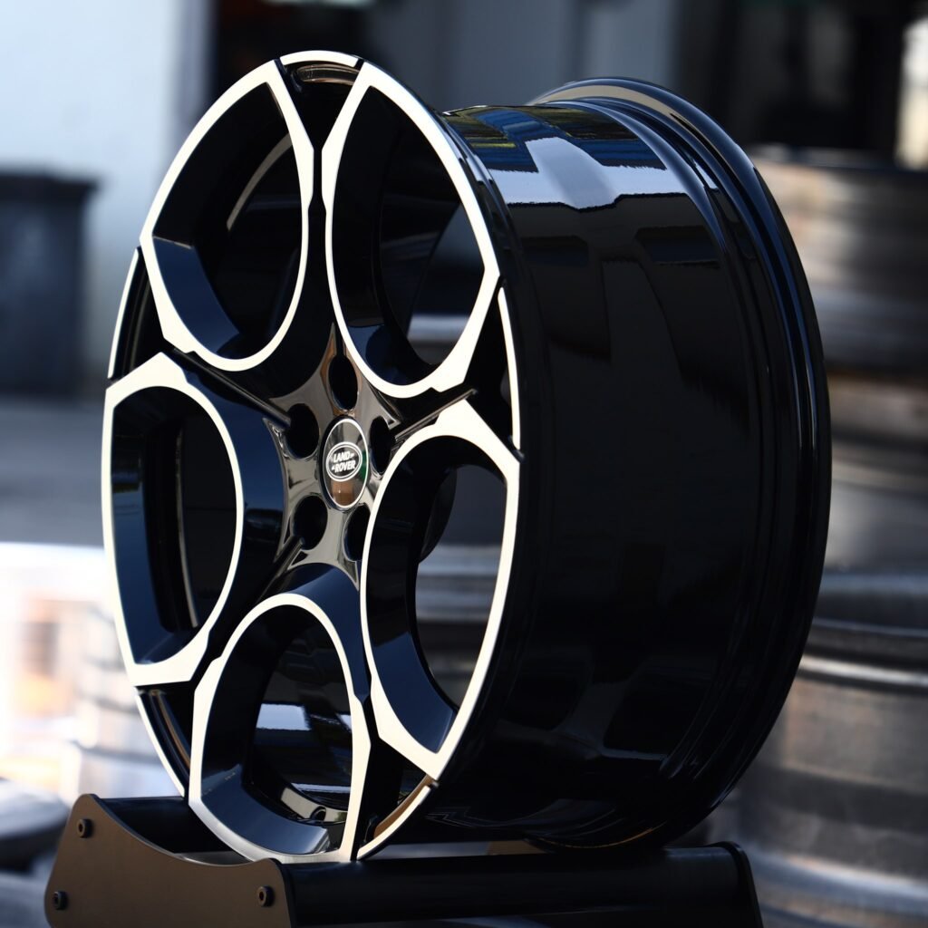 5x120 wheels – Gloss Black Machined 5-Spoke Petal (Land Rover OEM-Style), side view
