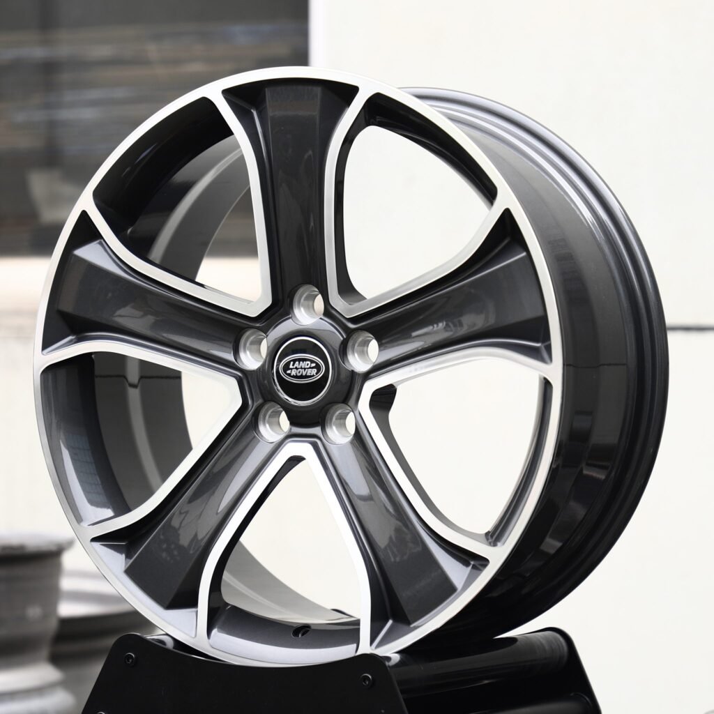 5x120 wheels – Gunmetal / Machined 5-Spoke (Land Rover OEM-Style), side view