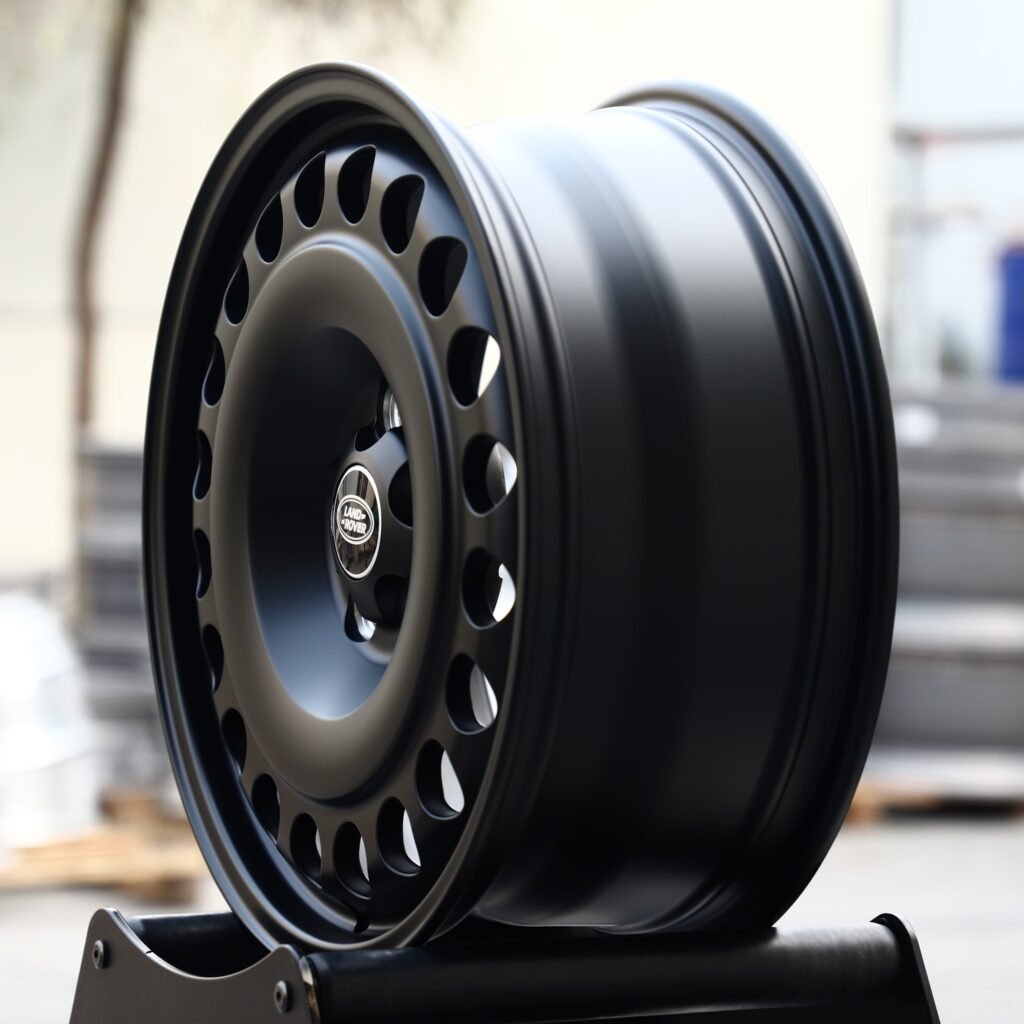 5x165.1 wheels – Matte Black Steelie-Style (Land Rover OEM-Style), side view