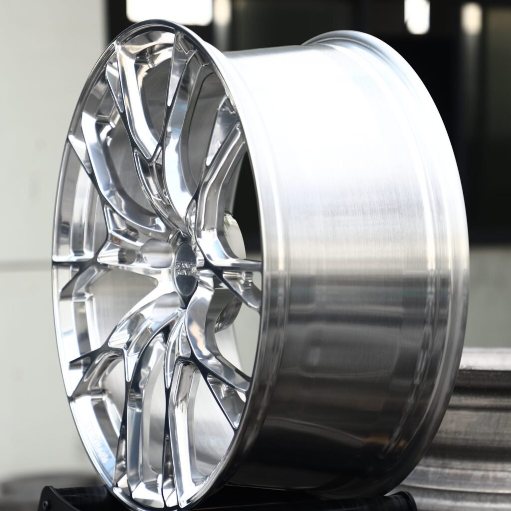 5x120 wheels – Mirror Polished Cross-Spoke Mesh (Land Rover OEM-Style), side view