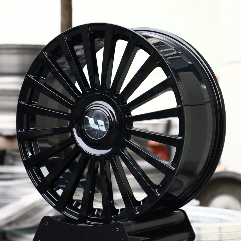 5x120 wheels – Gloss Black 20-Spoke, side view