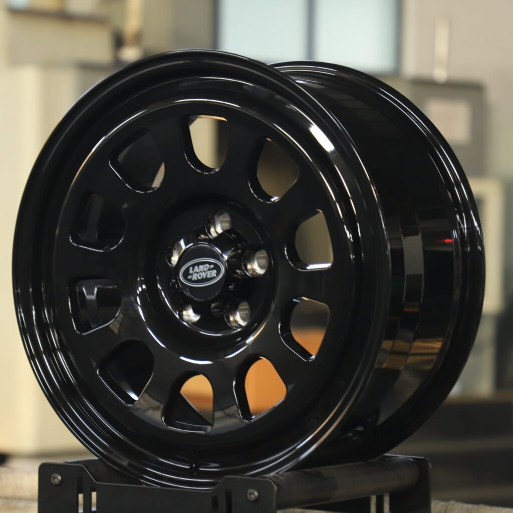 Land Rover Defender wheels – Gloss Black Custom, angled view