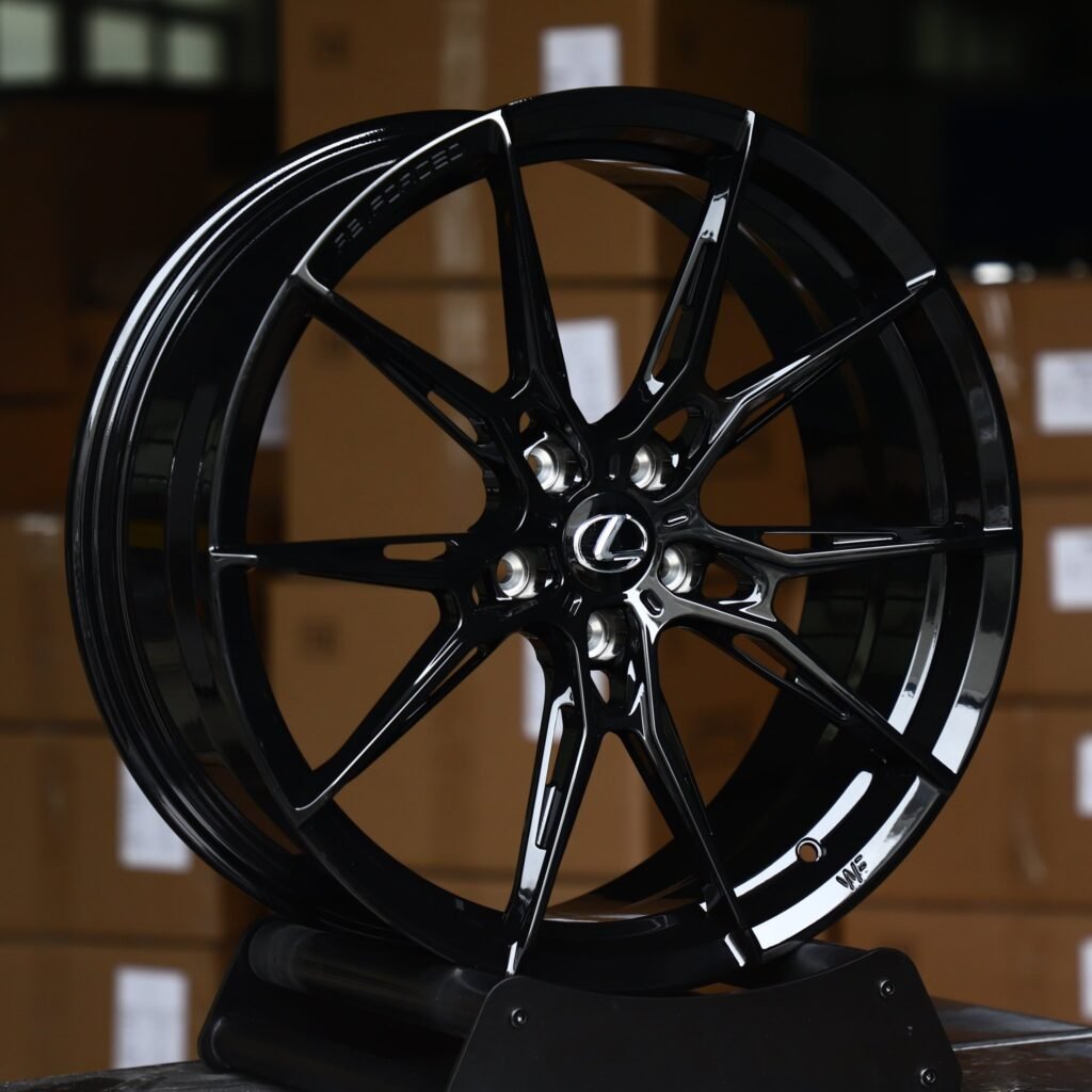 Lexus RC wheels – Gloss Black 5 Y-Spoke (Lexus OEM-Style), angled view