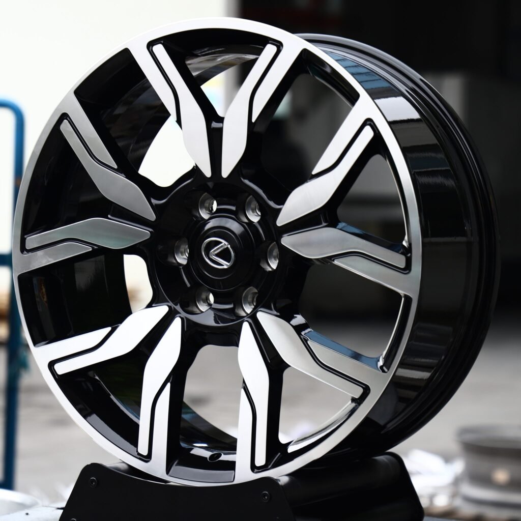Lexus LX wheels – Gloss Black / Machined 5 Split-Spoke (Lexus OEM-Style), angled view