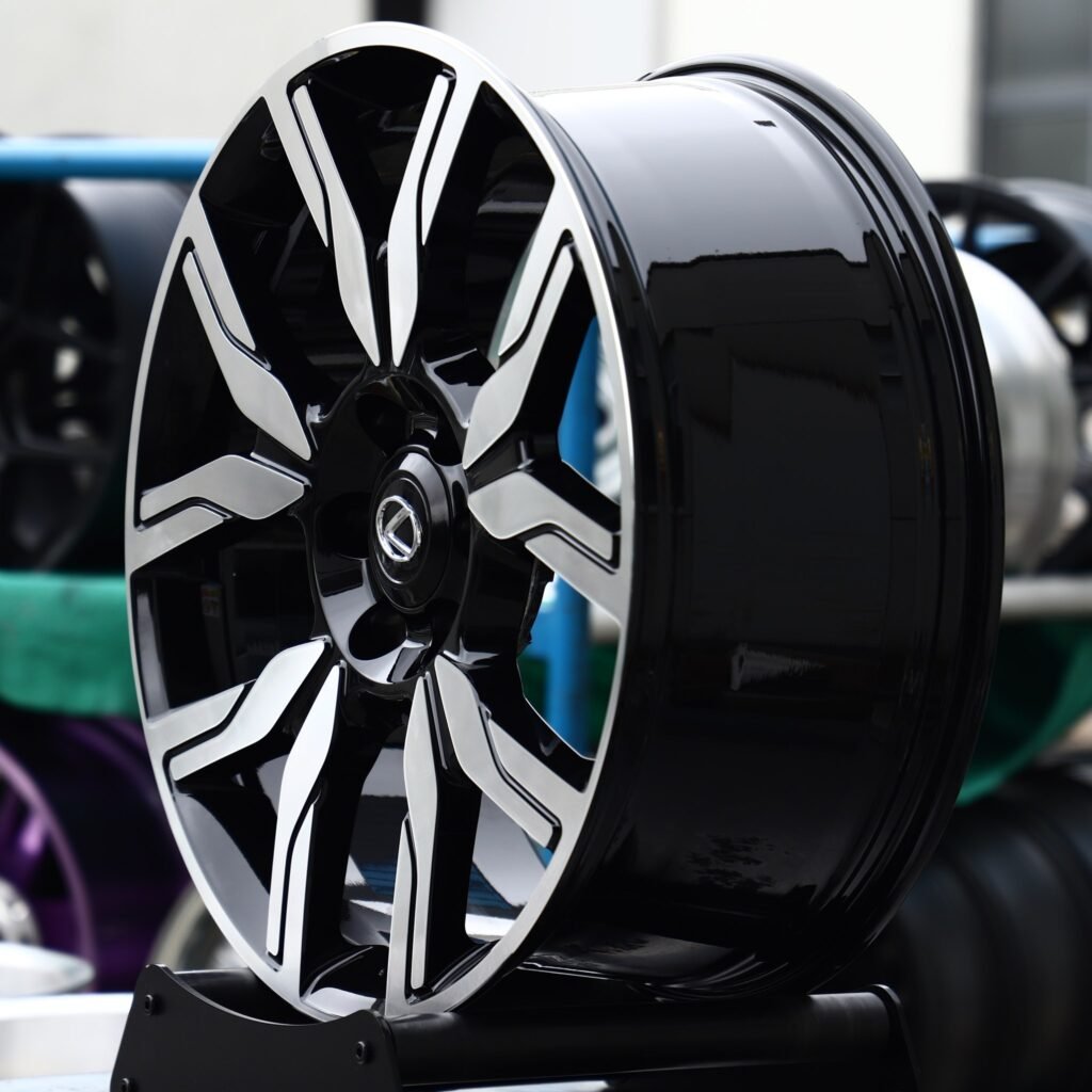 6x139.7 wheels – Gloss Black / Machined 5 Split-Spoke (Lexus OEM-Style), side view