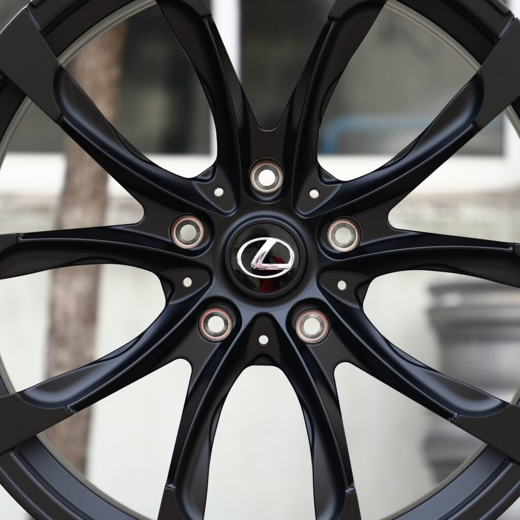 Lexus GS wheels – Matte Black Twin 5-Spoke (Lexus OEM-Style), lip and barrel detail