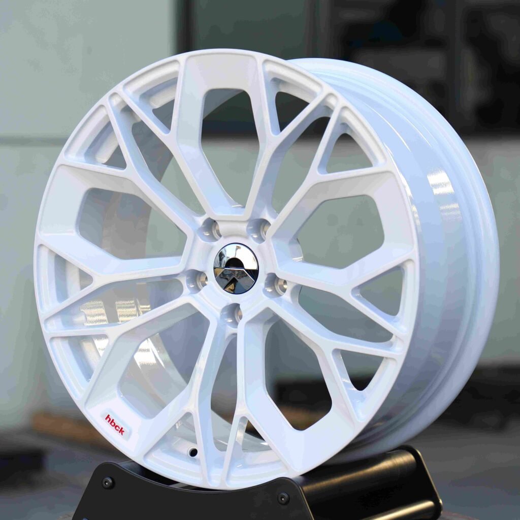 5x120 wheels – Gloss White Petal-Spoke, side view