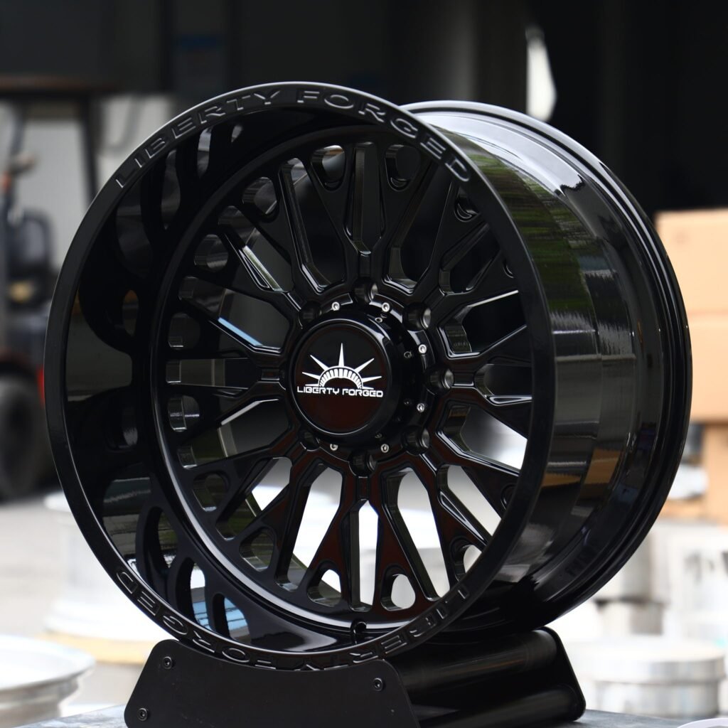 Chevrolet Silverado HD wheels – Gloss Black Mesh Multi-Spoke (Liberty Forged-Style), angled view