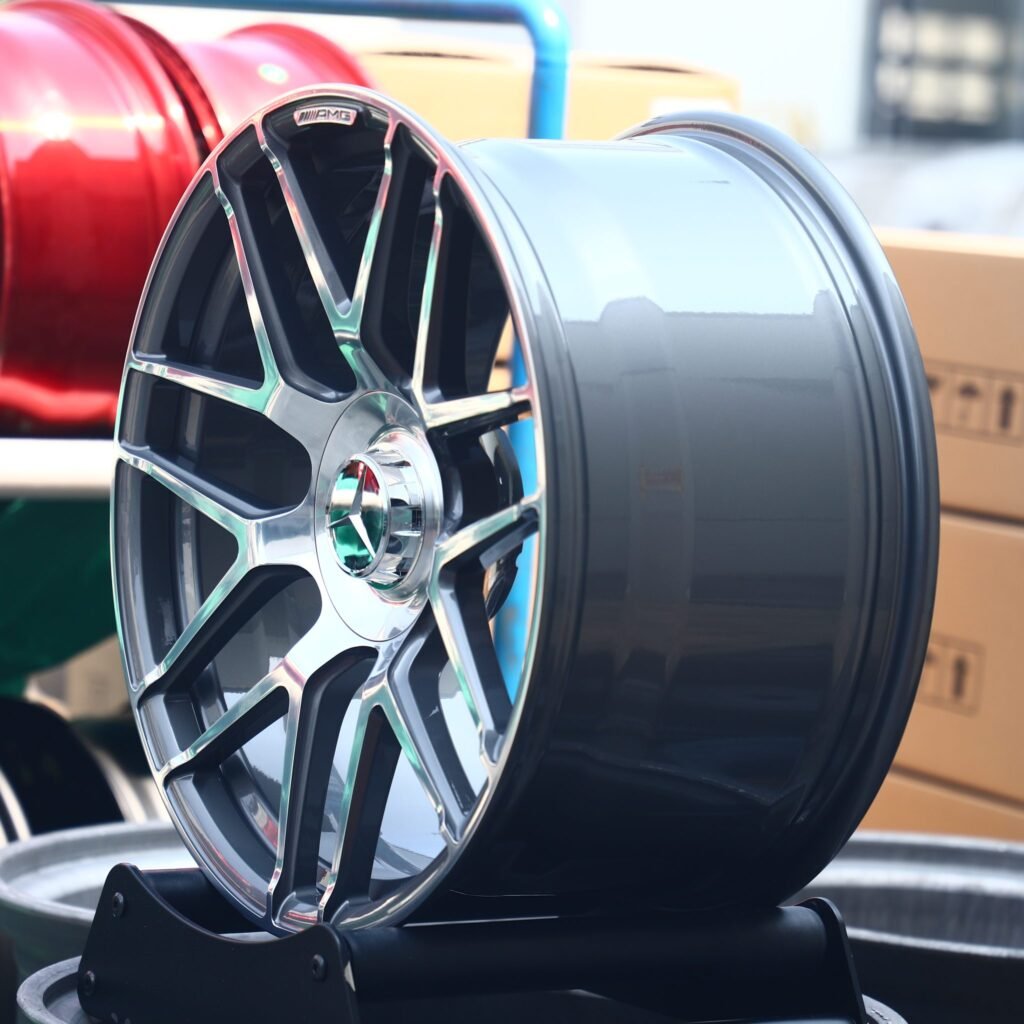 5x112 wheels – Light Gunmetal 7 Y-Spoke Machined Face (Mercedes-Benz OEM-Style), side view