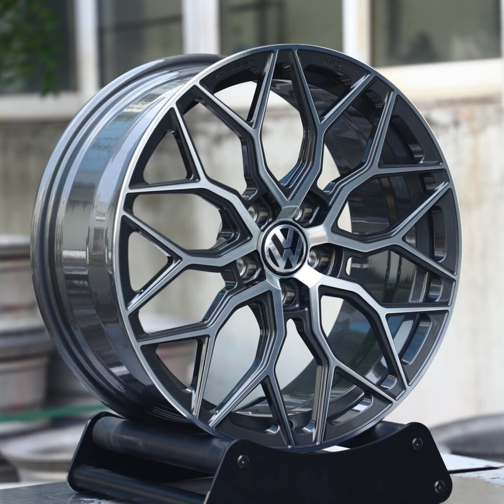 Volkswagen Golf R wheels – Light Gunmetal Machined Face (Volkswagen OEM-Style), angled view