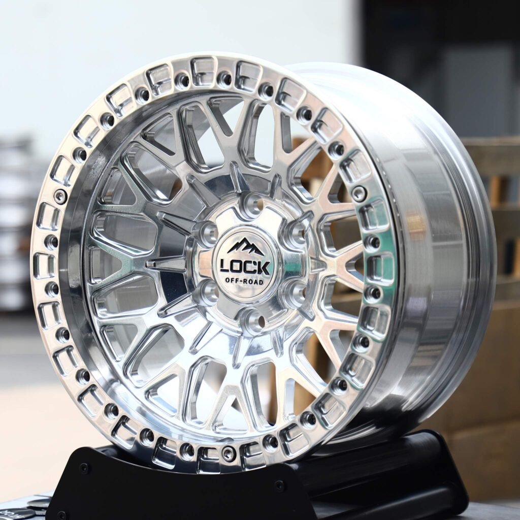 Lexus GX wheels – Lock -Style Mirror Polished Mesh Beadlock (Lock Off-Road-Style), angled view