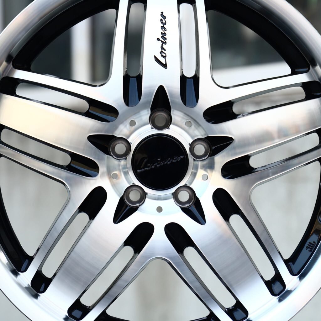 Mercedes-Benz S-Class wheels – Gloss Black Machined Twin 5-Spoke (Lorinser-Style), angled view