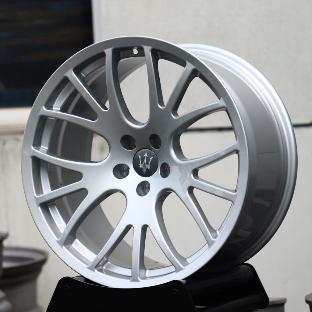 5x114.3 wheels – Bright Silver 5 Y-Spoke (Maserati OEM-Style), side view