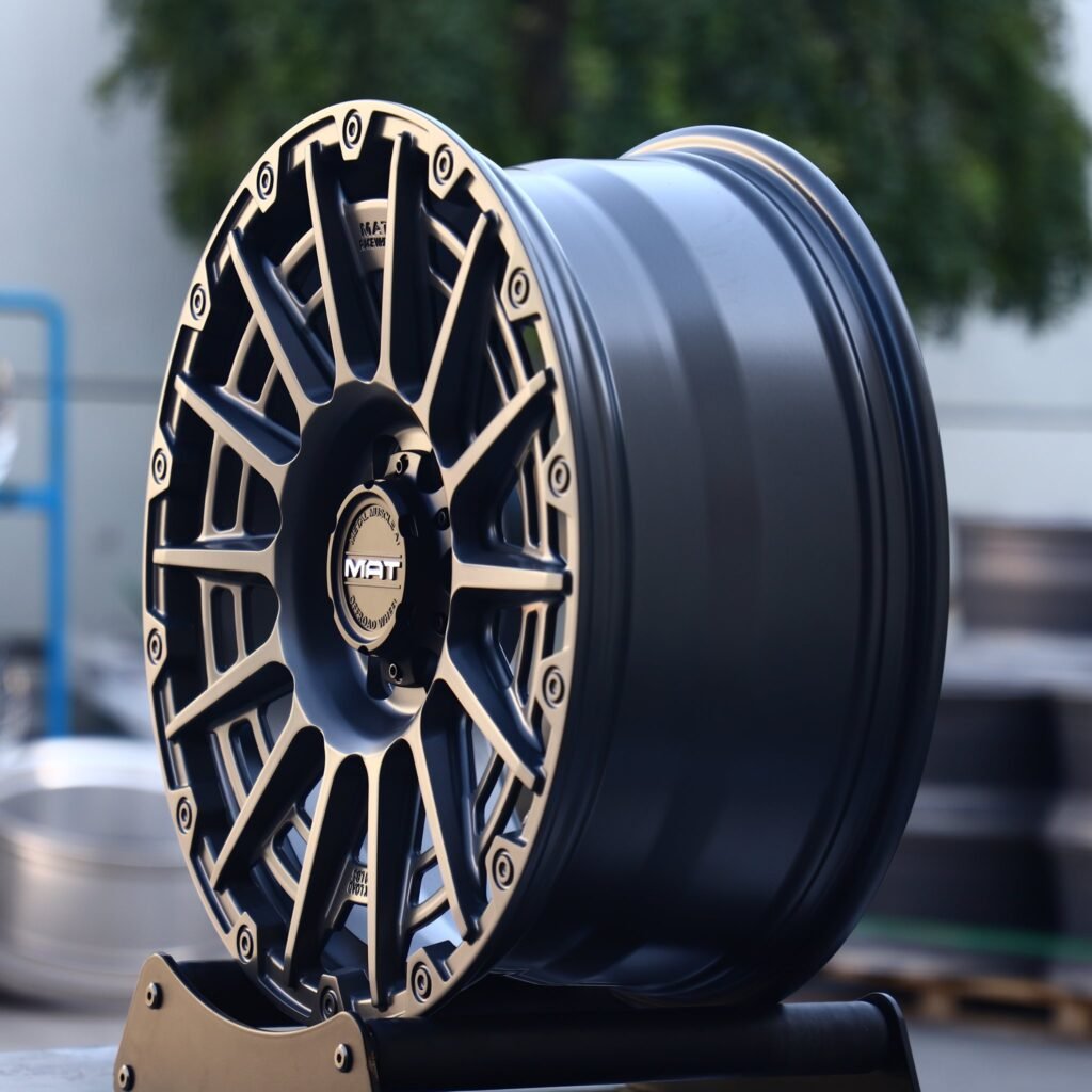 6x135 wheels – MAT Matte Black Double-Ring Exposed Bolt Detail, side view