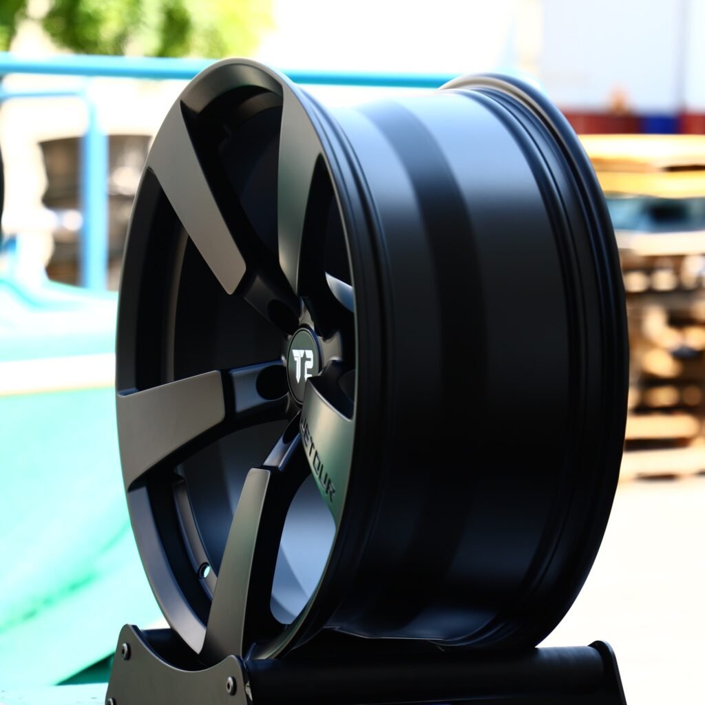 5x114.3 wheels – Matte Black 5-Spoke, side view