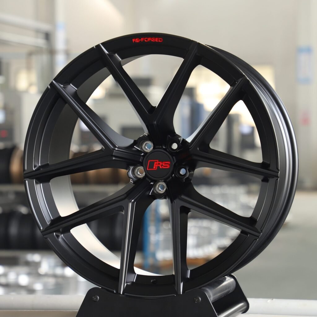 Ford Mustang wheels – Matte Black 5 Y-Spoke, angled view