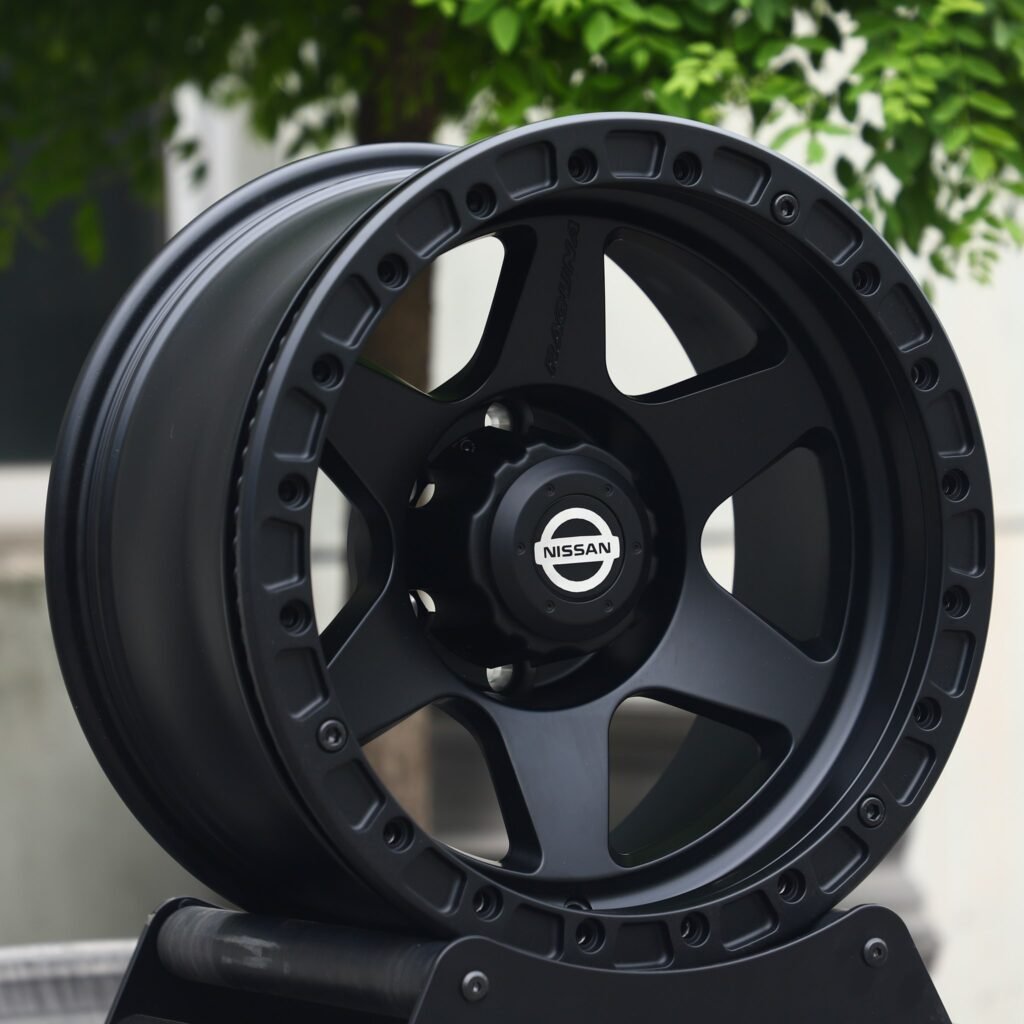 6x139.7 wheels – Matte Black 6-Spoke, side view
