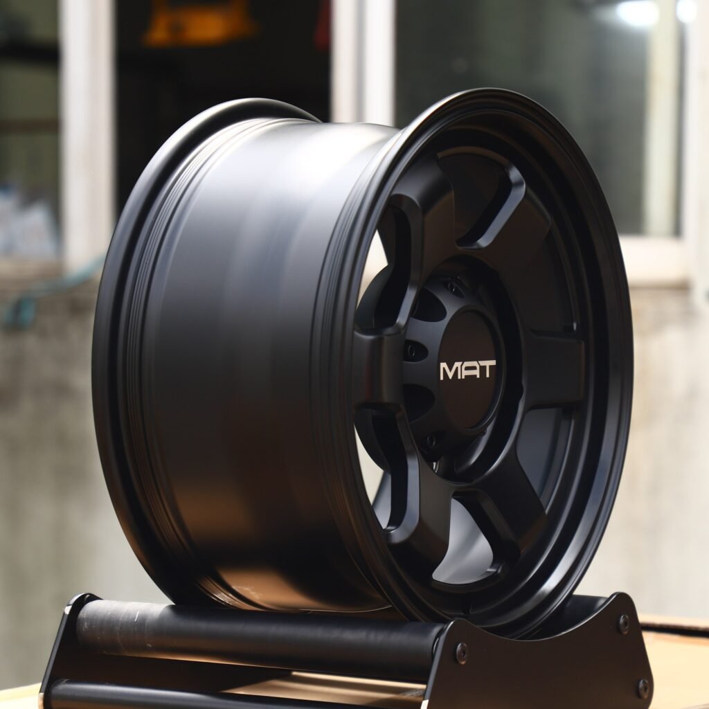 6x139.7 wheels – Matte Black 6-Spoke Deep Lip, side view