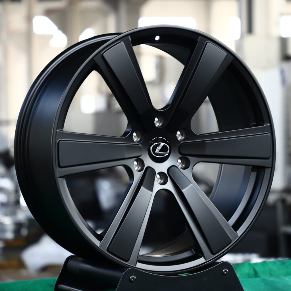 Lexus LS wheels – Matte Black 6-Spoke, angled view